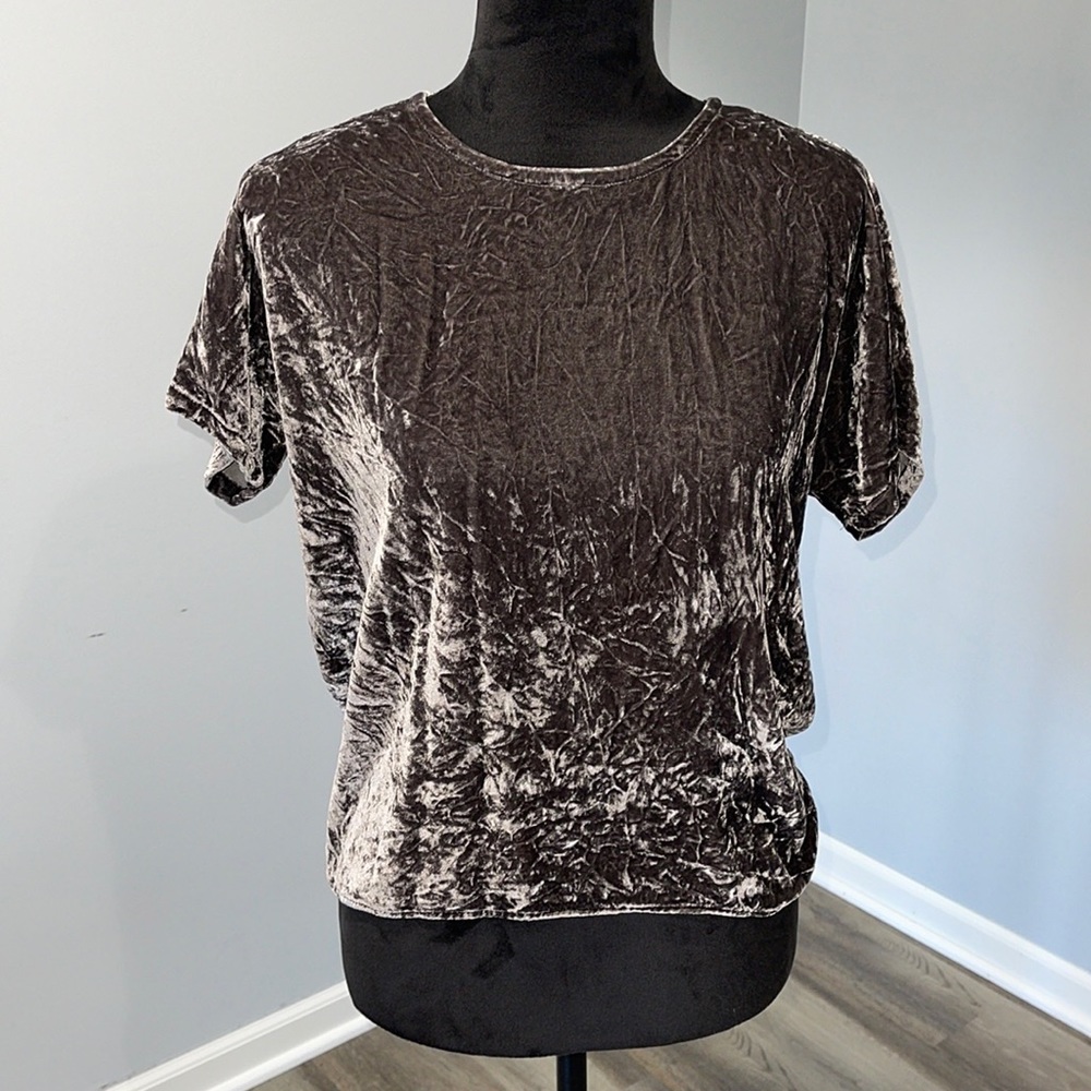 Madewell Crushed velvet velour with silk size XXS bow back top brown